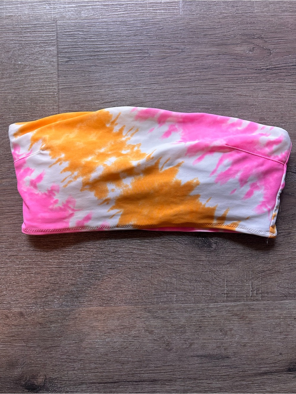 Aerie Bandeau Bikini Top Womens Size S Tie-Dye Strapless Pink Orange White
